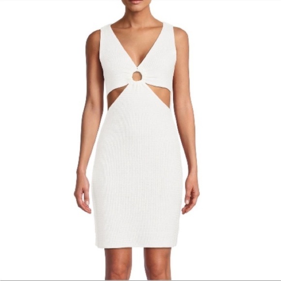 Madden NYC Cut Out Ring Crochet Knit Mini‎ Dress in Off White Size Small - Picture 1 of 8